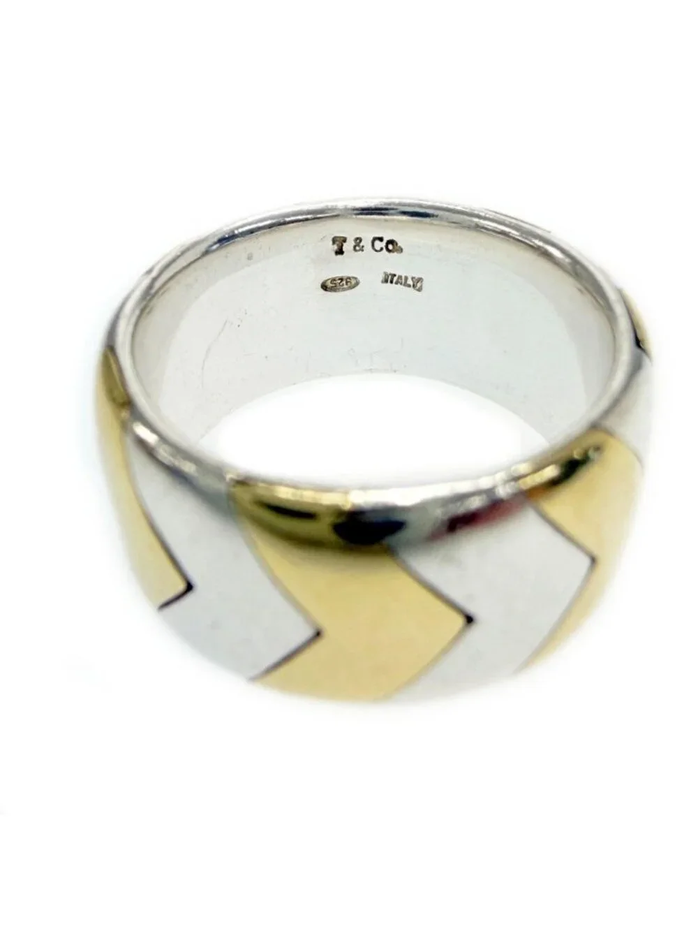 Tiffany & Co Silver Gold Combination Herringbone Ring